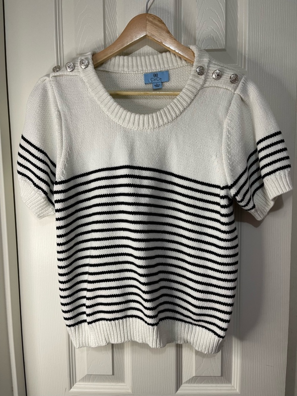 CeCe white Stripe Preppy Academia Sweater size Large